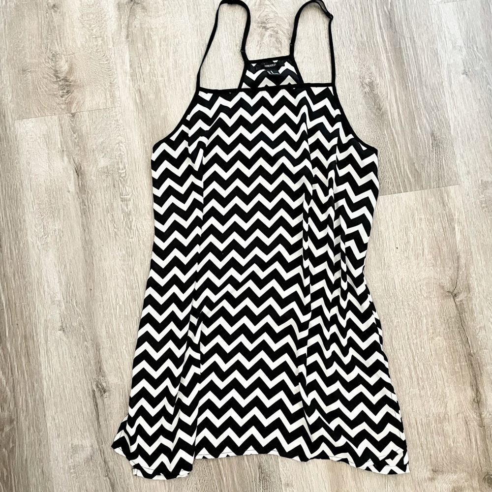 Forever 21 black chevron satin dress size S